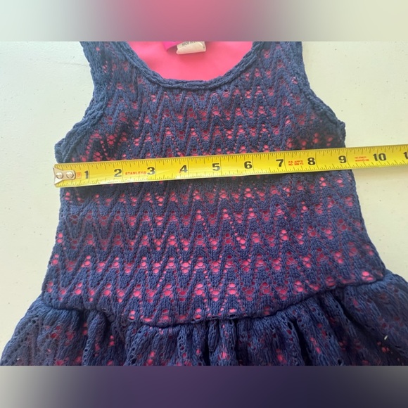 PRINCESS 2 GIRLS SIZE 4 NAVY BLUE OPEN WEAVE OVER FULL PINK LINING DRESS - Picture 3 of 8